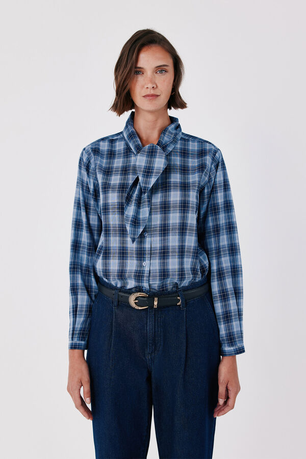Cortefiel Plaid tie shirt Printed blue
