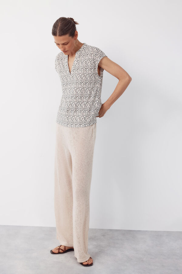 Cortefiel Openwork jersey-knit t-shirt Blue