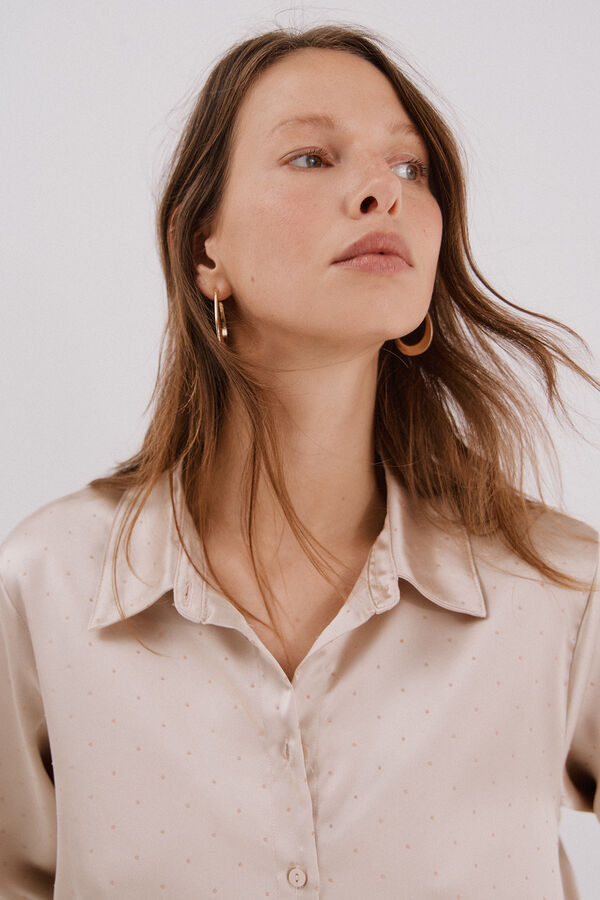 Cortefiel Shiny satin shirt Beige