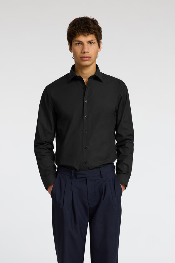 Selected 100% cotton long-sleeved dress shirt Black