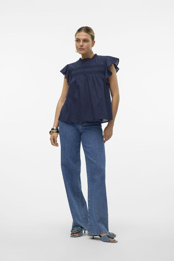 Vero Moda Blusa fluida de gola redonda Azul