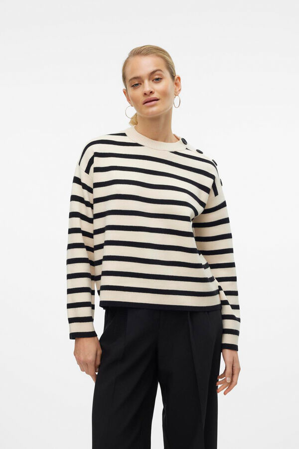 Vero Moda Jersey manga larga de mujer con botones en hombro Gris