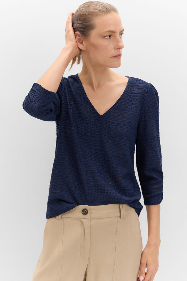 Cortefiel V-neck textured top Navy