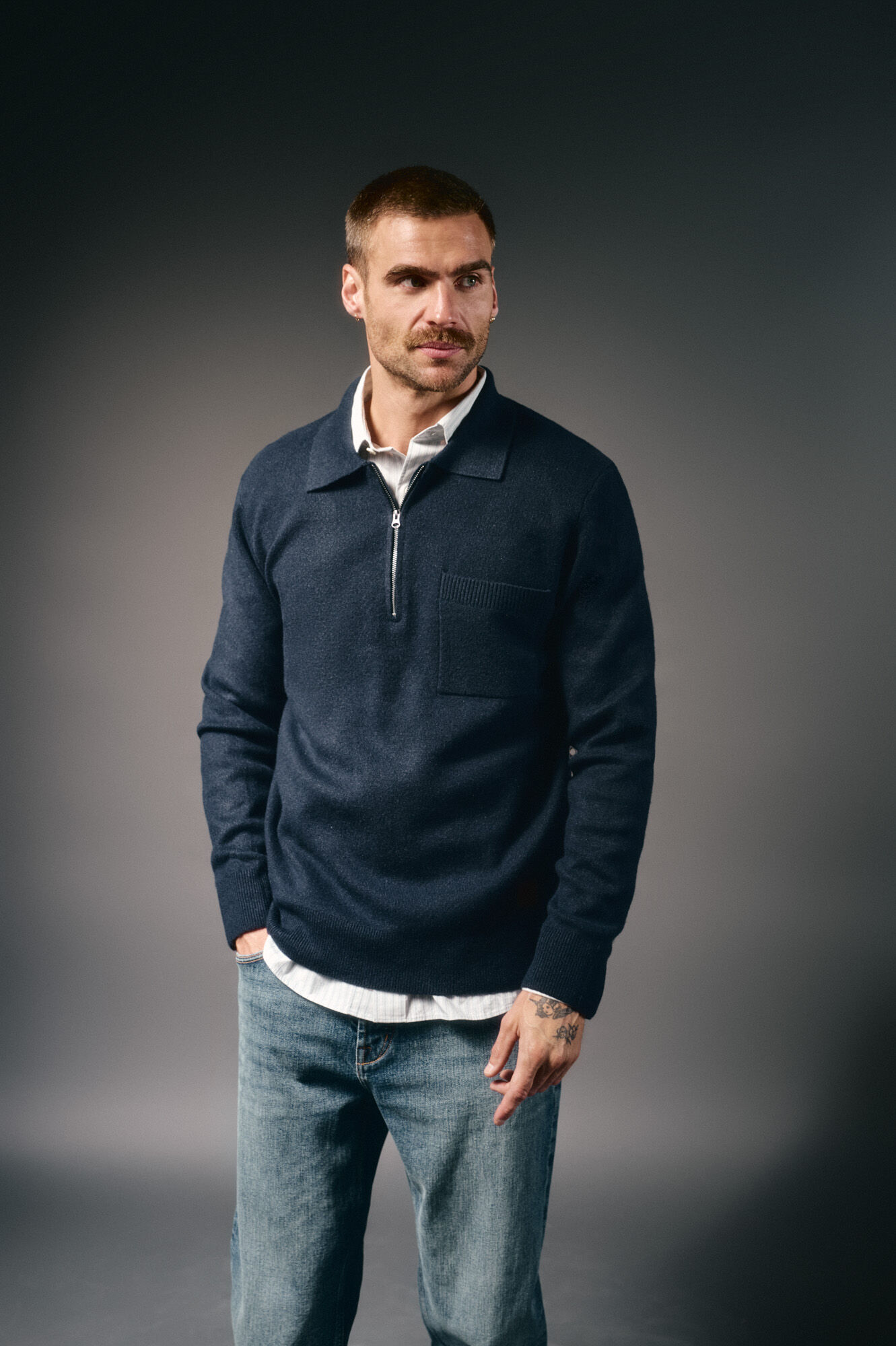 OOTO Jersey cuello polo cremallera y bolsillo