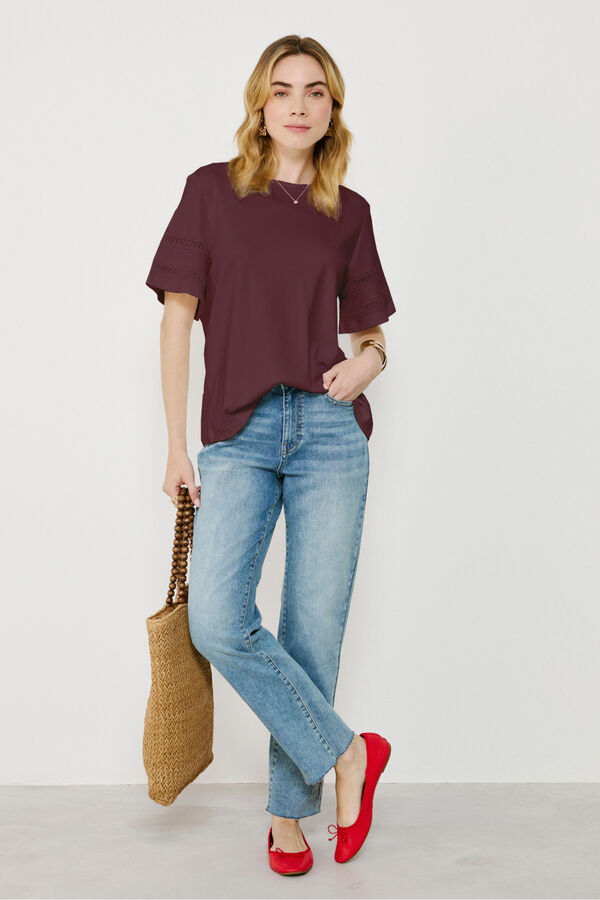Vila Camiseta de algodão orgânico com vazados Roxo
