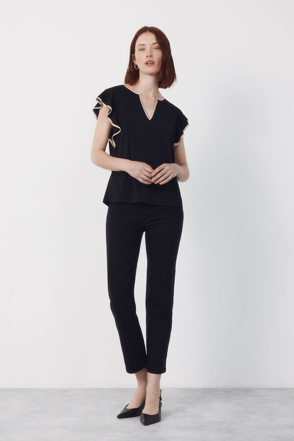 Cortefiel Contrasting piping jersey-knit top Black