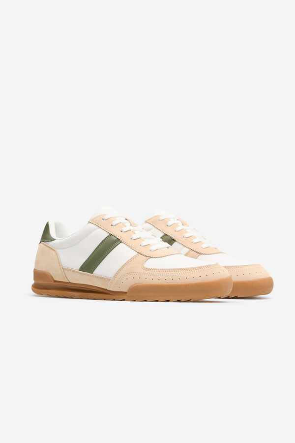 Cortefiel Leather and textile sneaker White