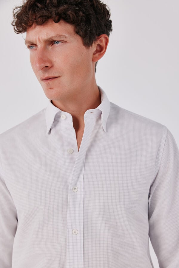 Cortefiel Tencel cotton plaid shirt Purple