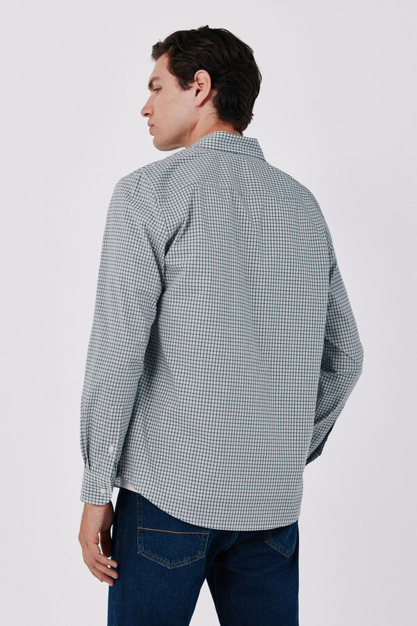 Cortefiel Cotton poplin plaid shirt Kaki