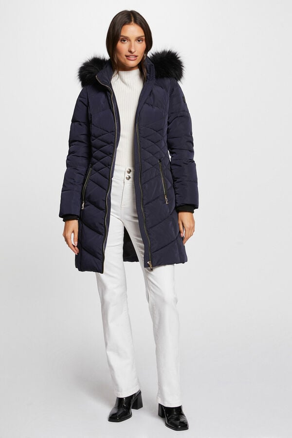 Cortefiel Long down jacket with hood Navy