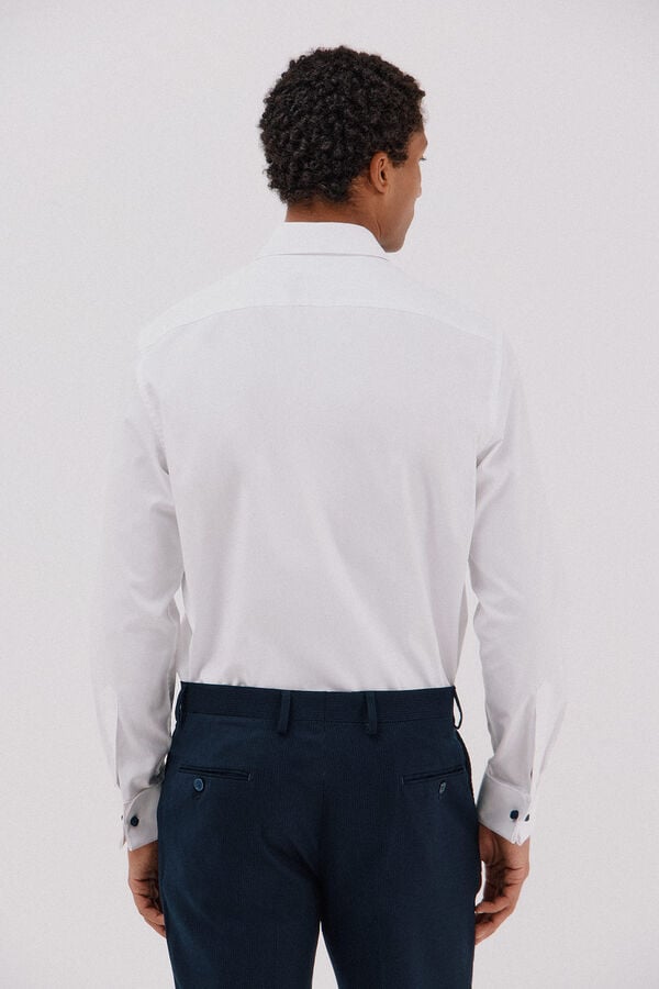 Cortefiel Tencel cotton striped dress shirt Navy