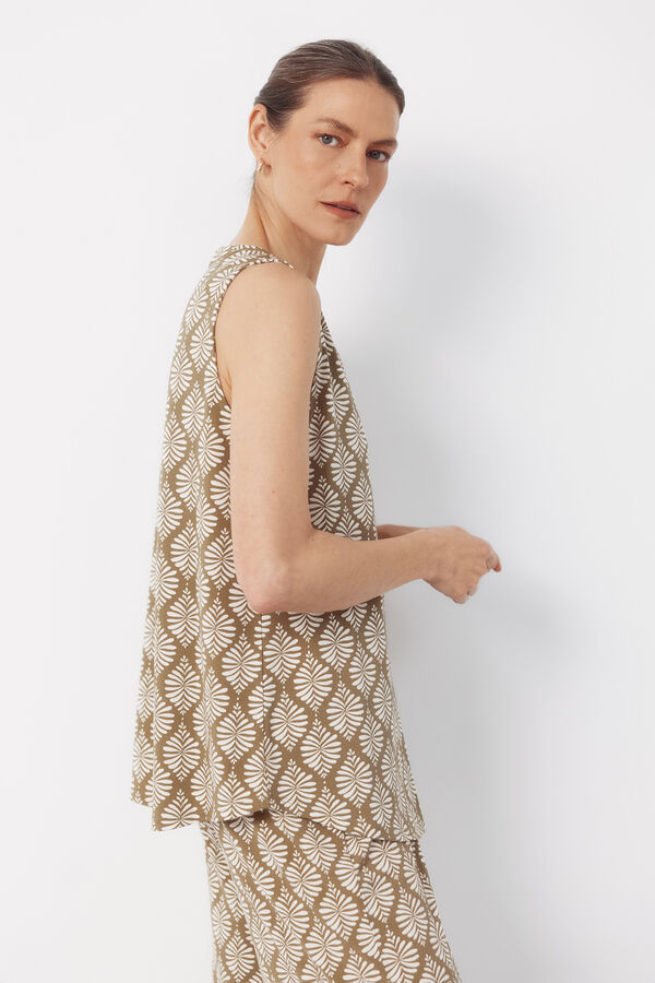 Cortefiel Long pleated top Printed green