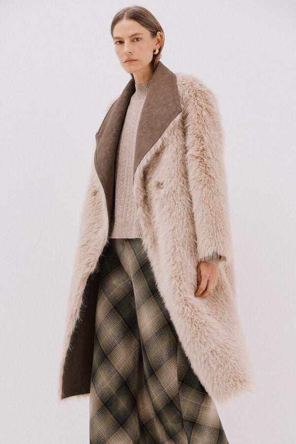 Cortefiel Sobretudo de pele longo reversível Castanho