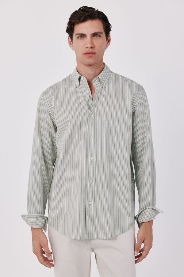 Cortefiel Striped light oxford shirt Kaki