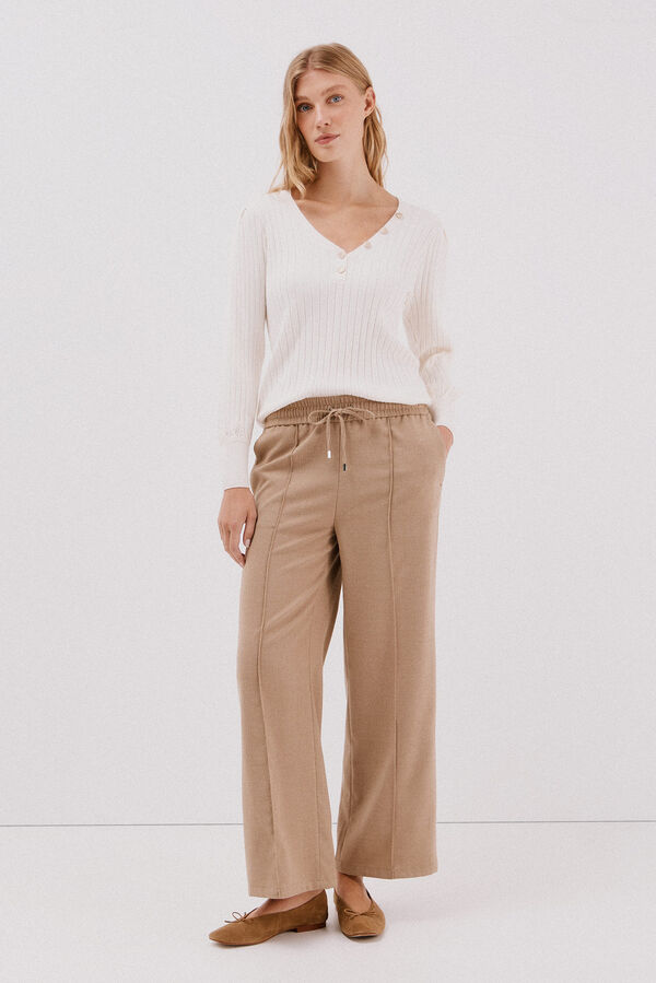 Cortefiel V-neck jumper with buttons Ivory