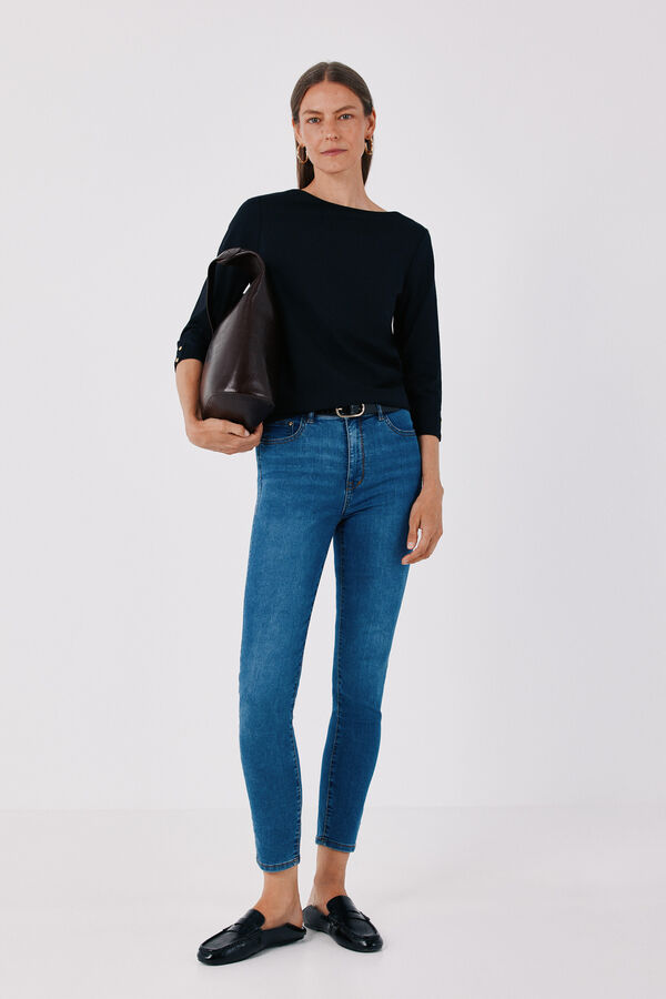 Cortefiel Boat neck T-shirt Black