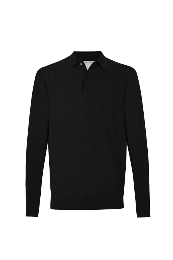 Cortefiel Cotton cashmere knit polo neck jumper Black