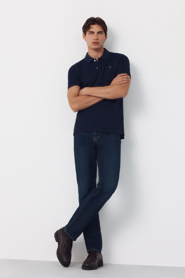 Cortefiel Piqu&eacute; basic slim polo shirt Navy