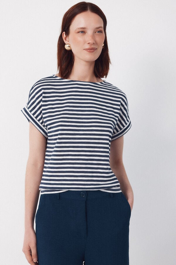 Cortefiel Striped t-shirt Printed blue