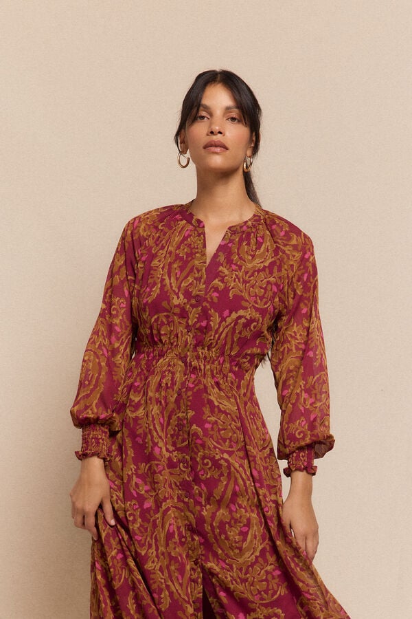 Slowlove Vestido estampado fluido Estampado rojo