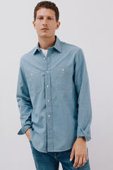 Cortefiel Denim shirt with two pockets Blue