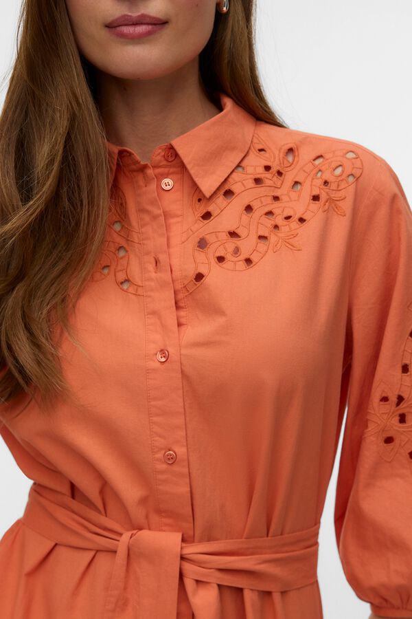 Vero Moda Vestido camiseiro bordado Vermelho