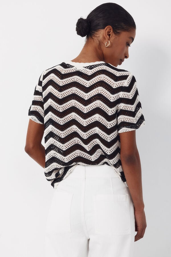 Cortefiel Top crochet zig-zag Black