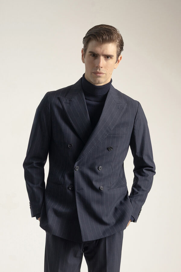 PuroEGO Fato cruzado risca diplomática marinho Azul