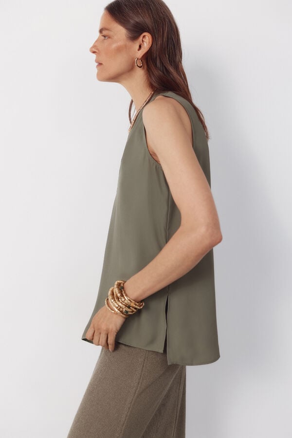 Cortefiel Fluid pleated blouse Green