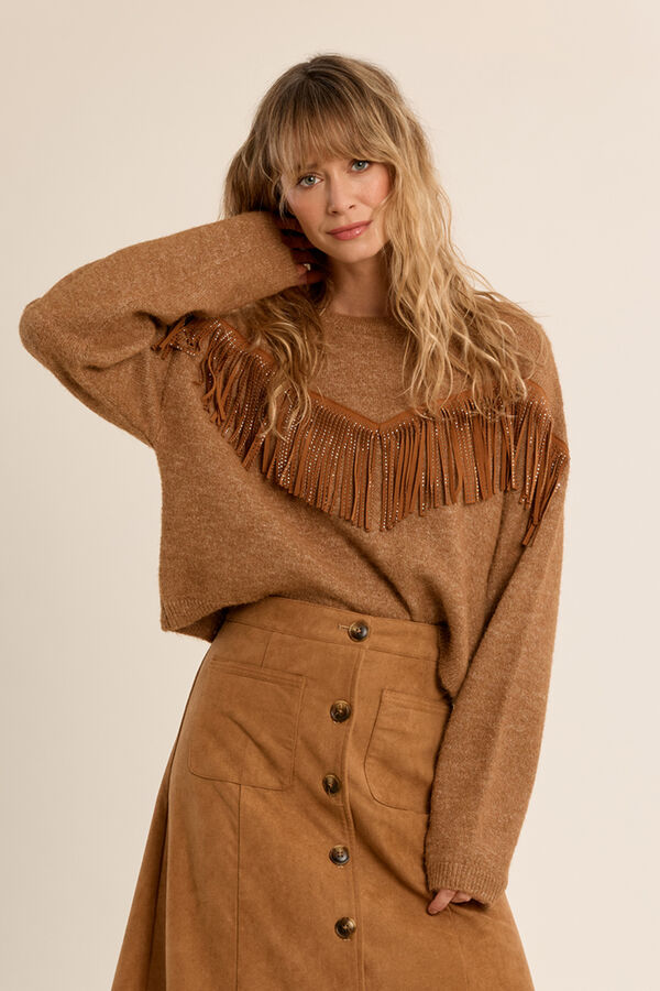 Molly Bracken Camisola com detalhe de franjas Tostado
