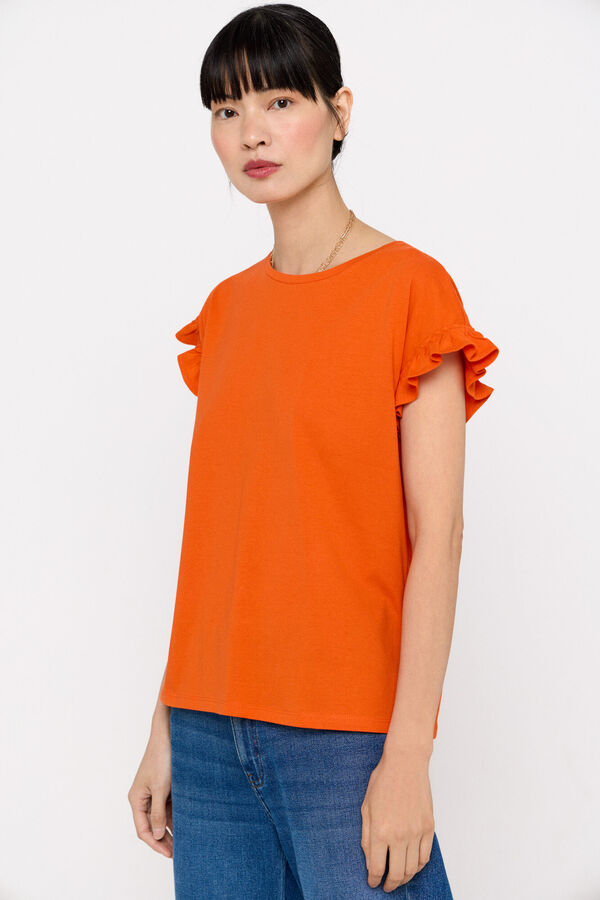 Cortefiel Essential ruffle T-shirt Orange