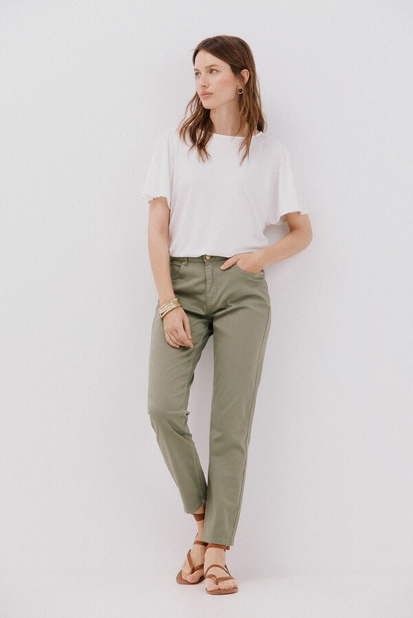 Cortefiel  colored cropped skinny trousers Kaki