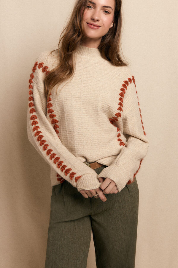 Slowlove Jersey bordado contrastante Tostado