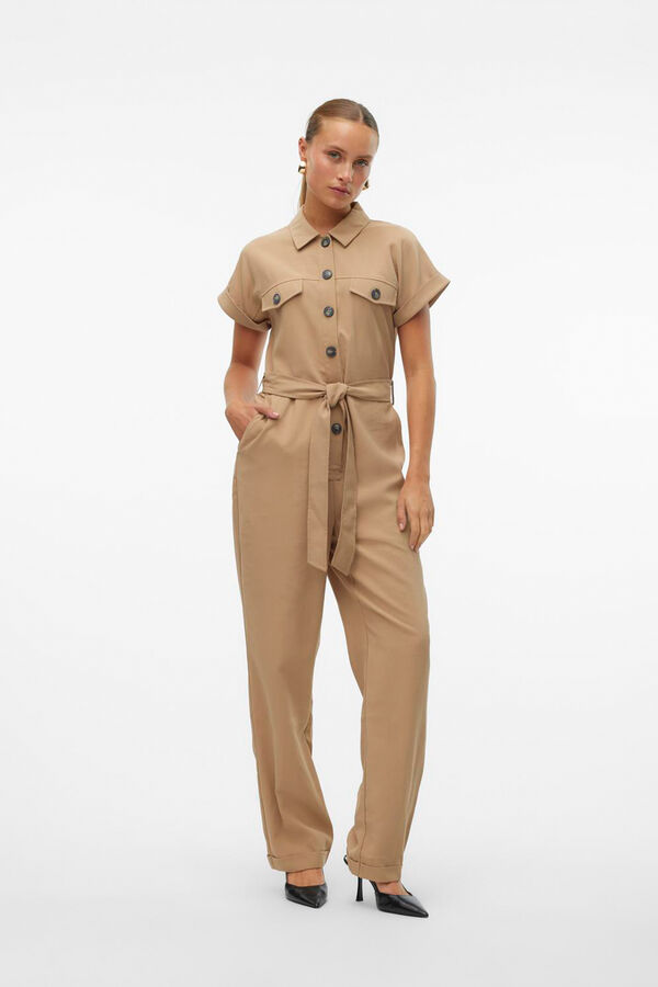 Cortefiel Short-sleeved jumpsuit  Dark brown