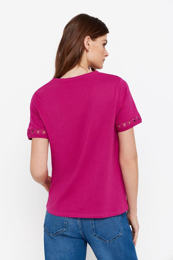 Cortefiel T-shirt fita floral Roxo