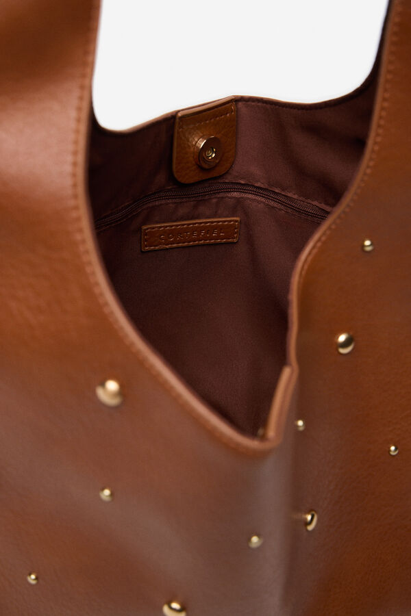 Cortefiel Studded hobo bag Nude