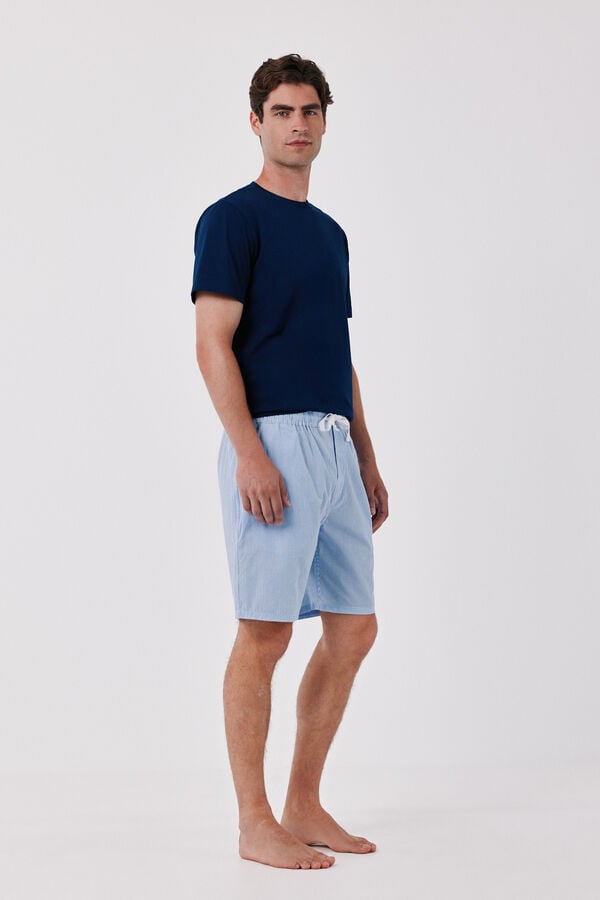 Cortefiel Jersey-knit and fabric pyjamas set Navy