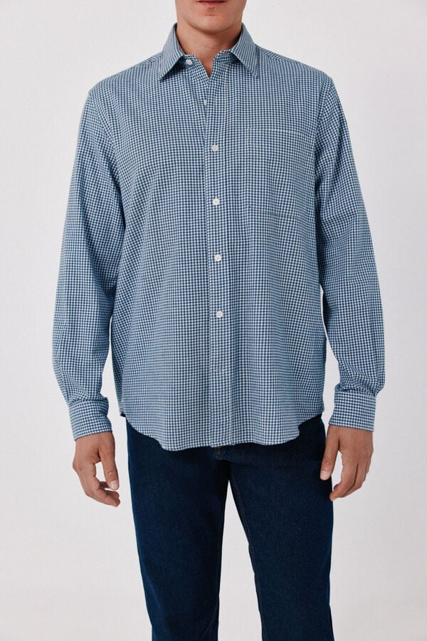 Cortefiel Cotton plaid shirt Blue