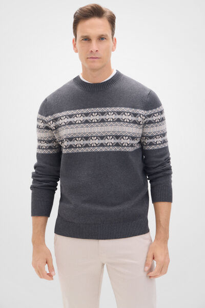 Cortefiel Fancy cotton jersey round neck Grey