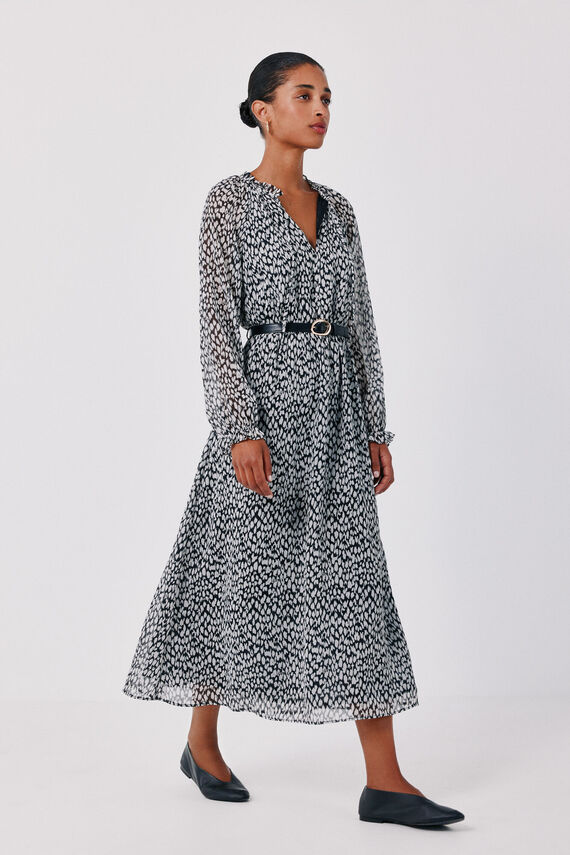 Vestido estampado fluido cinturón