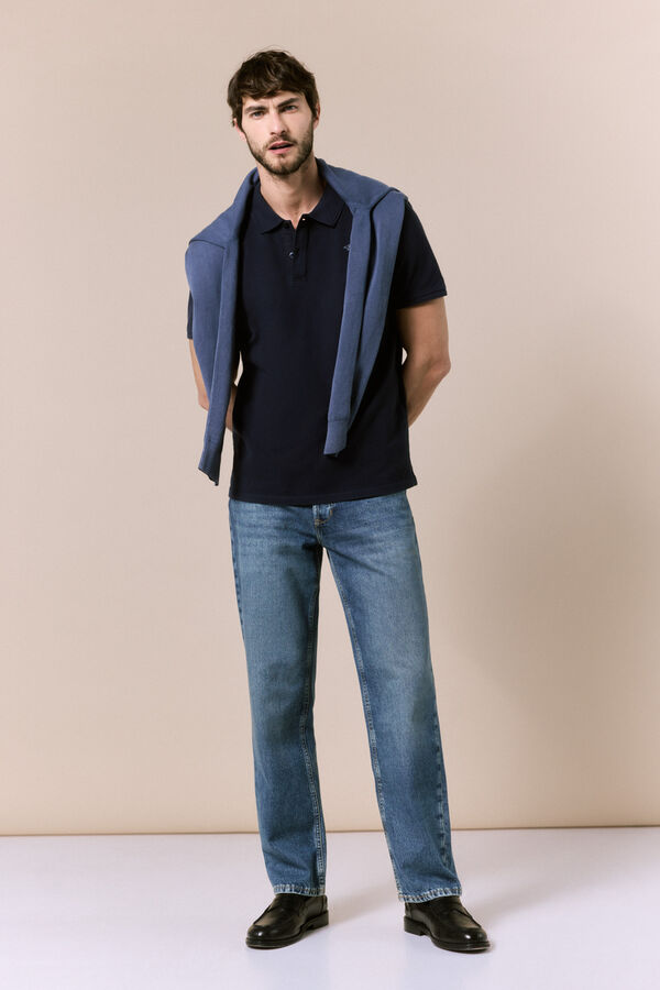 OOTO Polo b&aacute;sico em piqu&eacute; lavado Azul