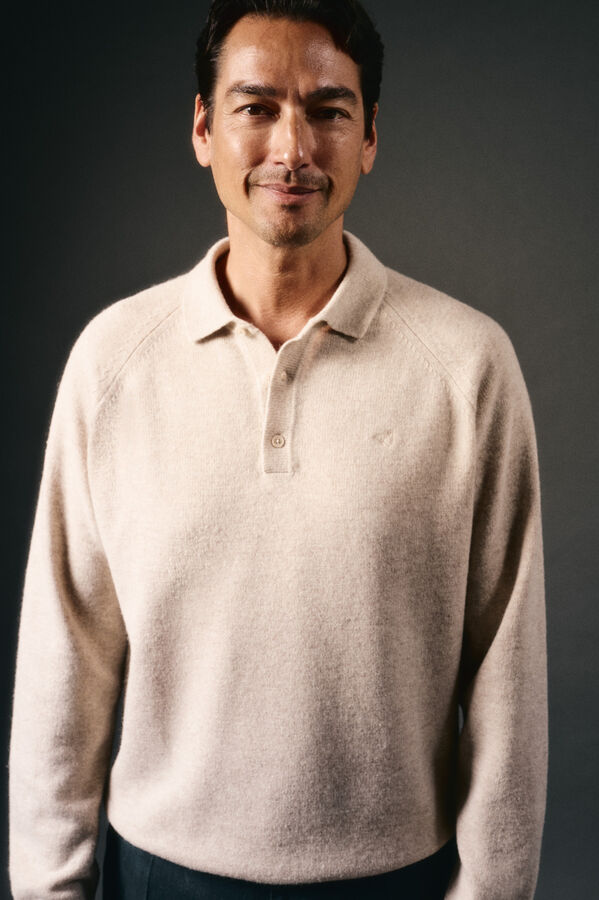 OOTO Suéter de lã com gola polo Tostado