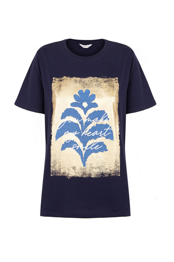 Cortefiel Floral printed T-shirt Navy