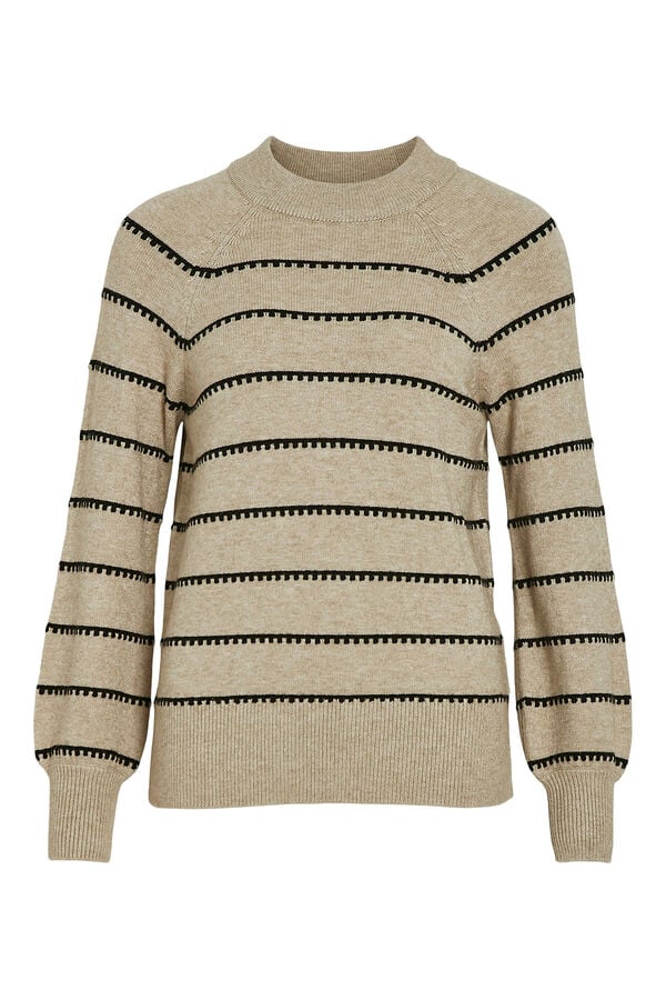 Cortefiel High neck striped sweater Nude