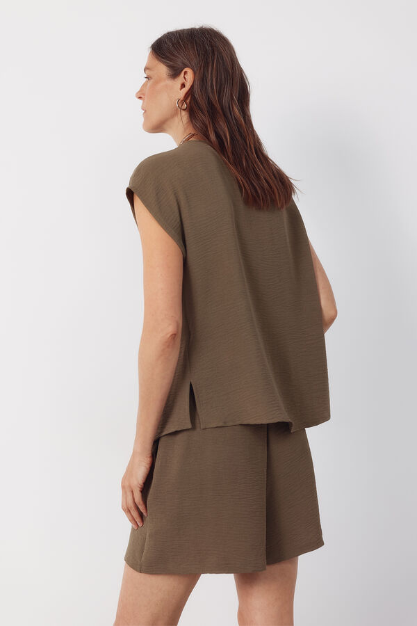 Cortefiel Flowy short-sleeve blouse Kaki