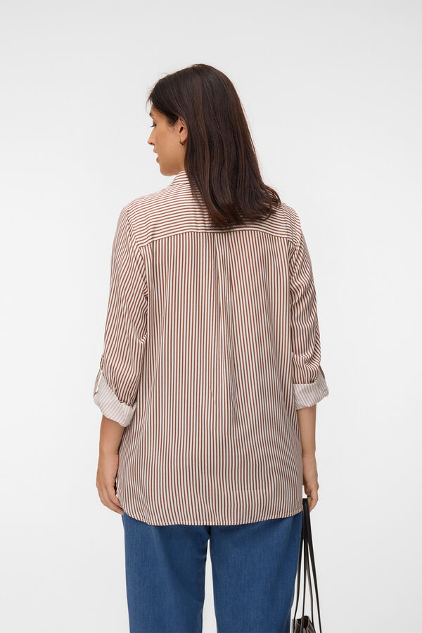 Vero Moda Curve Striped fluid shirt Dark brown