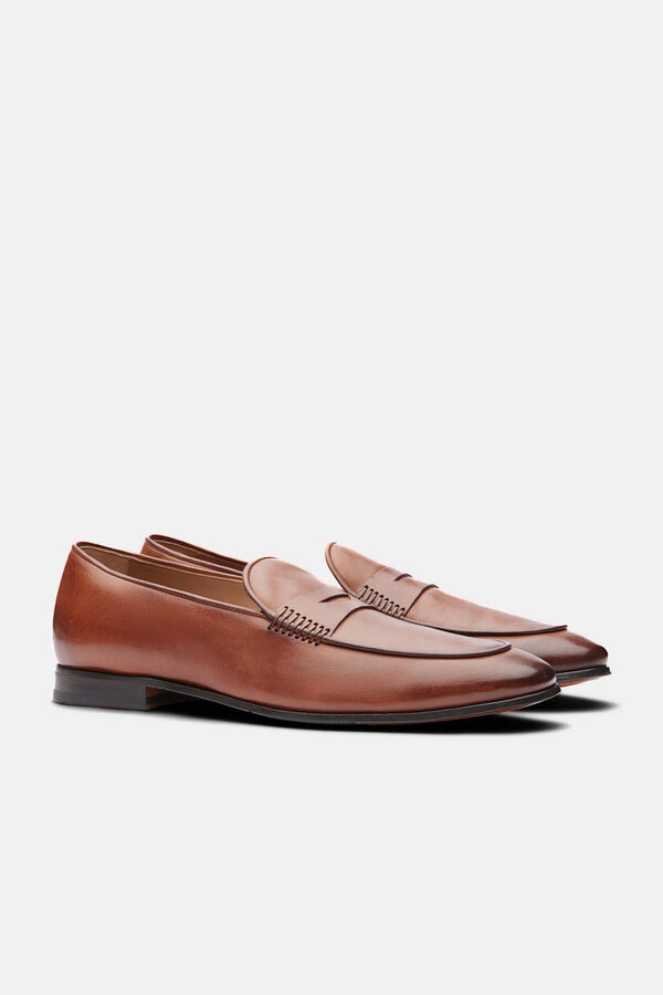 Cortefiel Brown brushed leather loafers Brown