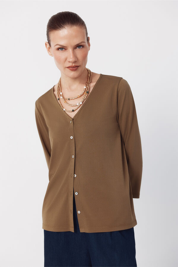 Cortefiel V- neckline top with buttons Kaki