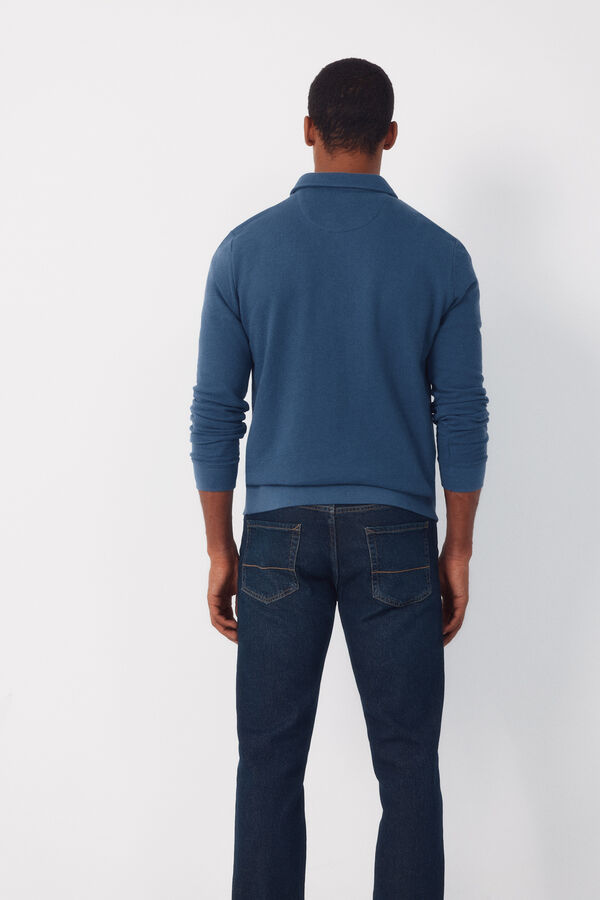 Cortefiel Long sleeve link structure polo shirt Blue