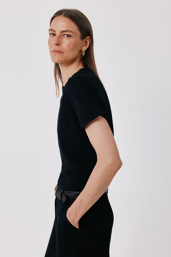 Cortefiel Gold button basic T-shirt Black